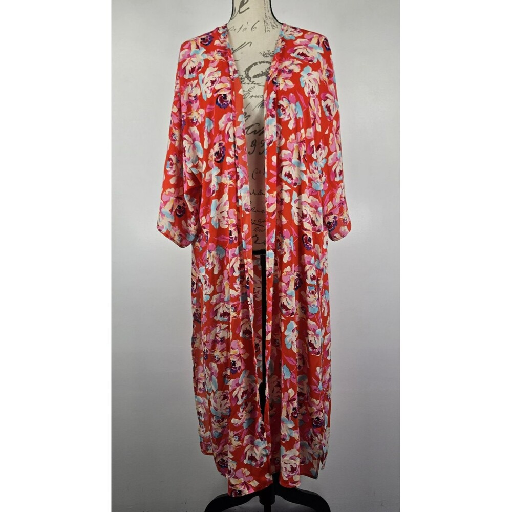 Pioneer Woman Women's‎ Small/Medium Red Floral Duster Kimono
